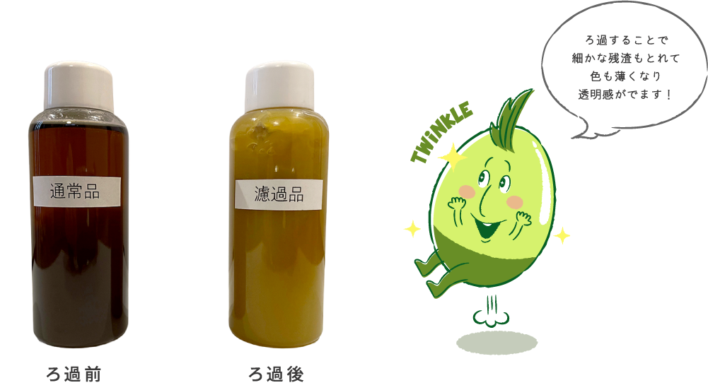 ろ過前とろ過後のニームオイルの比較写真